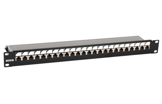 246037 Hyperline PP3-19-24-8P8C-C5E-SH-110D Патч-панель 19", 1U, 24 порта RJ-45 полн. экран., категория 5e, Dual IDC, ROHS, цвет черный