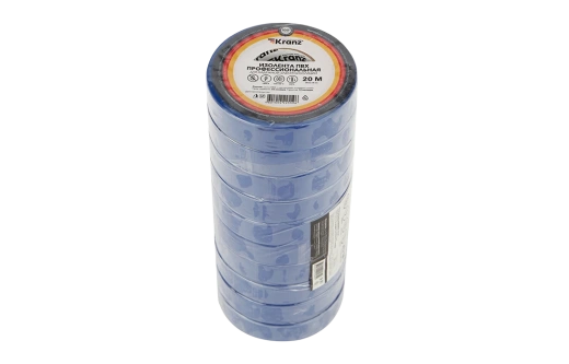 KR-09-2805 Изолента ПВХ профессиональная KRANZ 0.18 х 19 мм х 20 м, синяя, упаковка 10 роликов