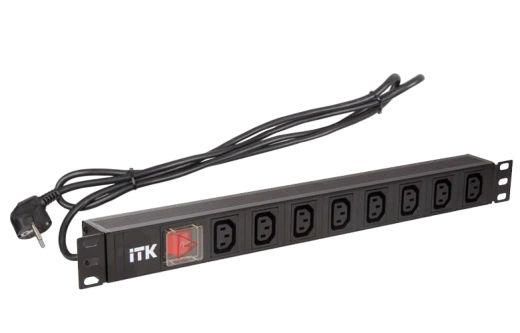 PH12-8C131 ITK PDU 8 розеток C13 с LED выкл,1U, шнур 2м вилка нем.ст
