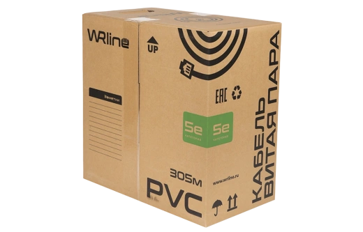 WRline WR-UTP-4P-C5E-L-PVC-GY Кабель витая пара, неэкранированный U/UTP, категория 5e, 4 пары (0,48 мм), одножильный, внутренний, PVC нг(А)-LS, серый, 305 м