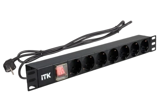 PH12-7D1-P ITK PDU 7 роз. нем.ст. с выкл 1U каб.2м вилка нем.ст ПВХ чер