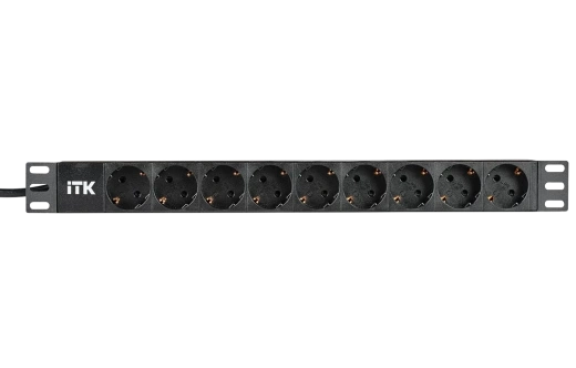 PH22-9D1-P ITK PDU 9 розеток нем. ст, 1U, шнур 2м вилка нем. ст ПВХ чер