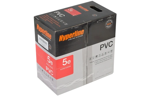 41903 Hyperline UUTP4-C5E-S24-IN-PVC-GY-305 (305 м) Кабель витая пара, неэкранированная U/UTP, категория 5e, 4 пары (24 AWG), одножильный (solid), PVC
