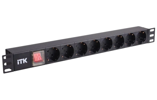 PH12-8D3 ITK PDU 8 розеток нем. ст, с LED выкл, 1U, без шнура, вх. С14