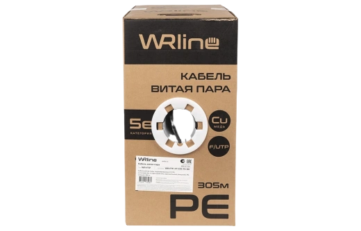 WRline WR-FTP-4P-C5E-PE-BK Кабель витая пара, экранированный F/UTP, категория 5e, 4 пары (0,50 мм), одножильный, внешний, PE, черный, 305 м