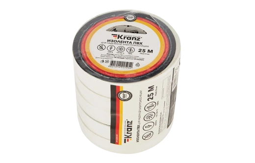 KR-09-2101 Изолента ПВХ KRANZ 15 мм х 25 м, белая, упаковка 5 роликов