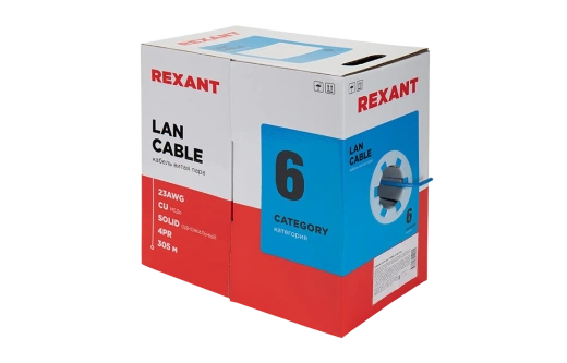 01-0047 REXANT Кабель витая пара UTP 4PR 23AWG, CAT6 (бухта 305 м)
