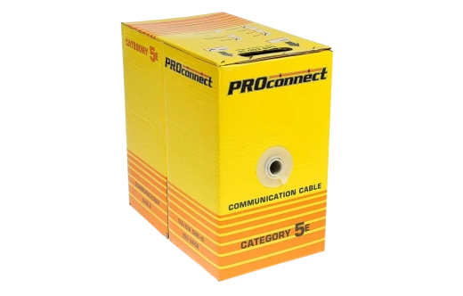 01-0043-3 Кабель витая пара омедненный U/UTP, CCA, CAT 5e, PVC, 4PR 24AWG, INDOOR, SOLID, серый, 305м PROconnect