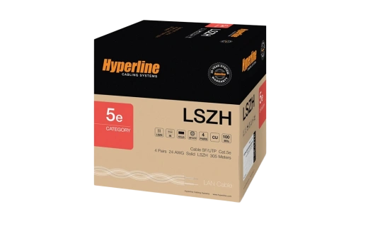246264 Hyperline SFUTP4-C5E-S24-IN-LSZH-GY-305 (305 м) Кабель витая пара SF/UTP, категория 5e, 4 пары (24 AWG), одножильный (solid), экран - фольга +