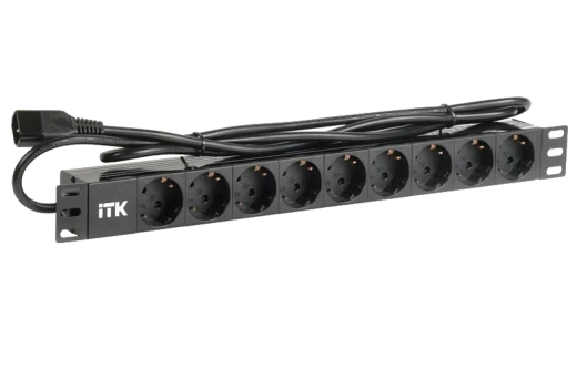 PH22-9D2-P ITK PDU 9 розеток нем. ст, 1U, шнур 2м вилка С14 ПВХ чер