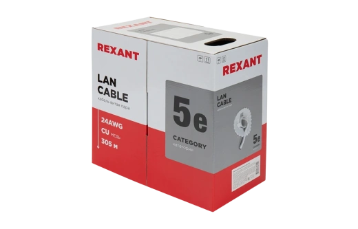 01-0043 REXANT Кабель витая пара UTP 4PR 24AWG, CAT5e (бухта 305 м)